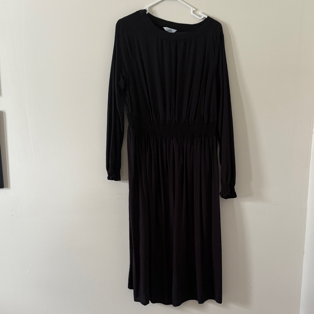 Black Long Sleeve Pintuck Dress